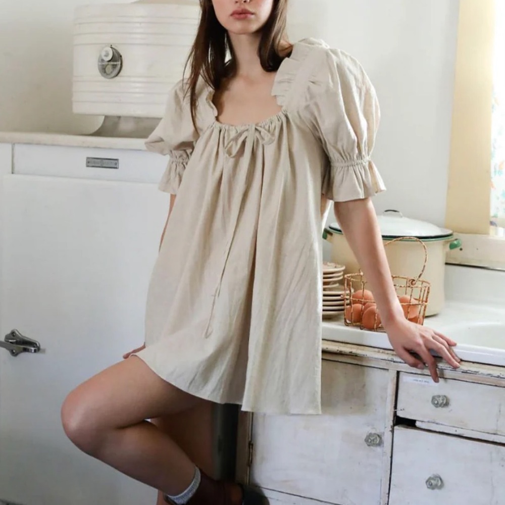 Stone Cold Fox Cream Mini Dress with Puff Sleeves